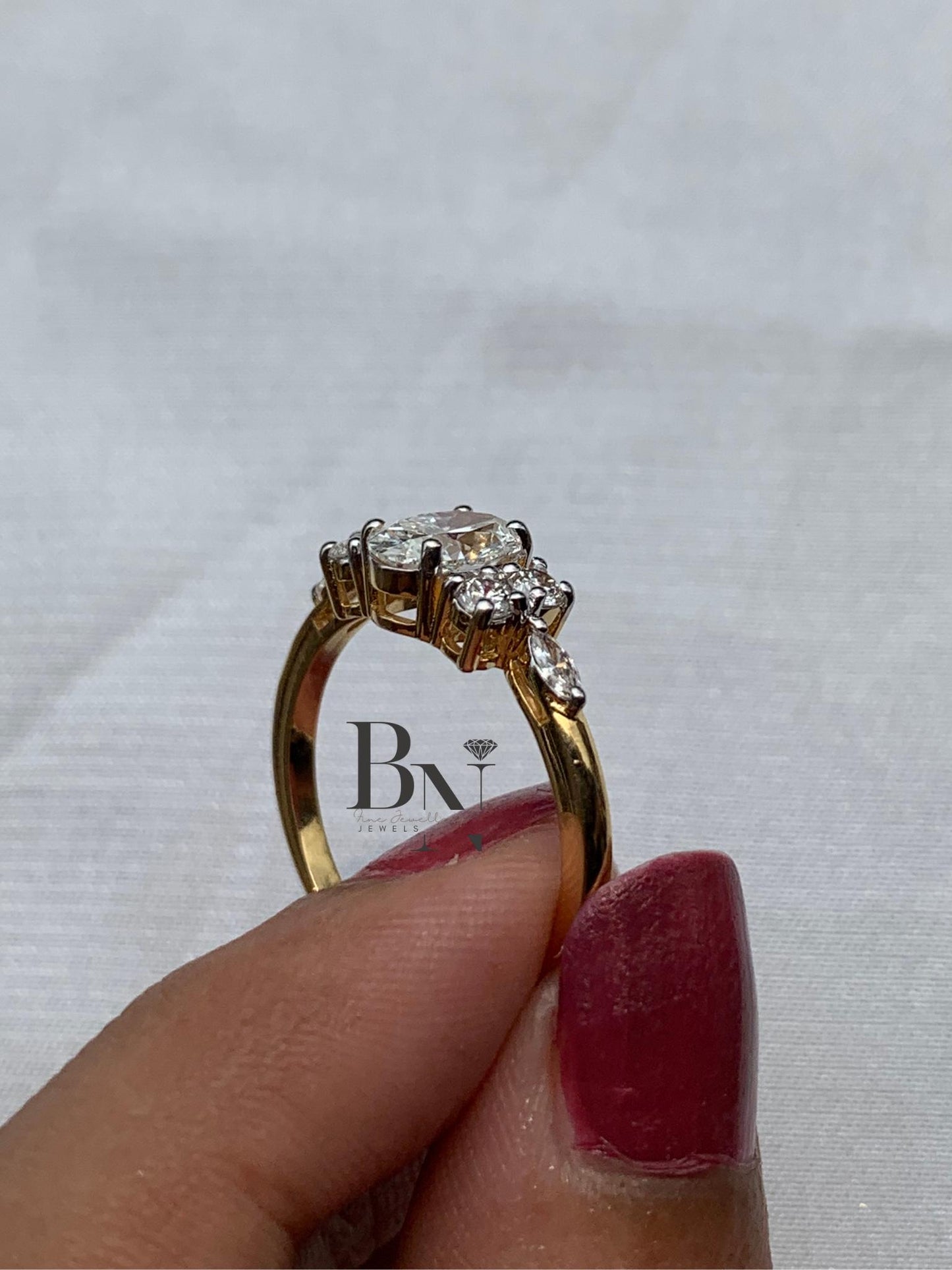 1.00 CT Oval Cluster Engagement Ring 14k Gold | Multi Stone Diamond Ring | Vintage Inspired Floral Proposal Ring | Unique Anniversary Gift