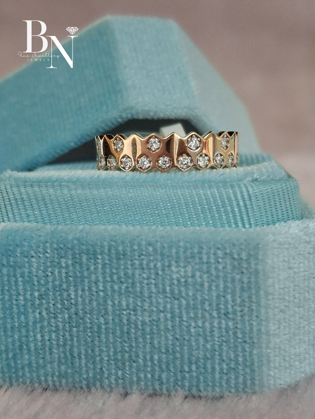 18K Solid Gold  Diamond Band – Rose Gold Stackable Wedding Ring – Lab‑Grown Diamond Wedding Band For Her, Diamond ring