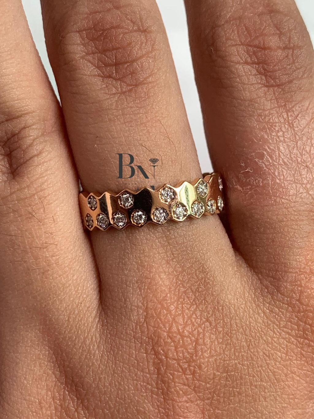 18K Solid Gold  Diamond Band – Rose Gold Stackable Wedding Ring – Lab‑Grown Diamond Wedding Band For Her, Diamond ring