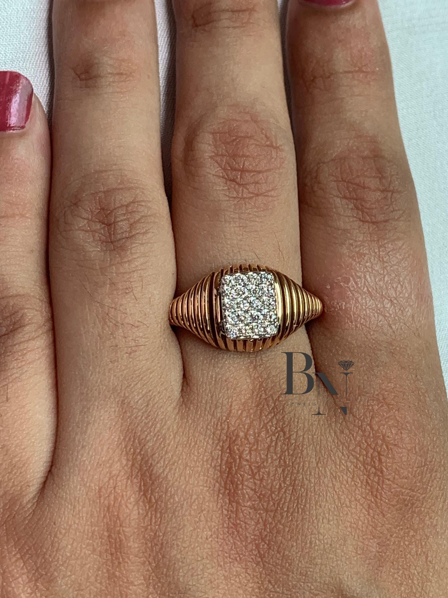 14K Solid Gold Lab-Grown Diamond Signet Ring – Women's Engagement & Anniversary Gift – Minimalist Bridal Statement