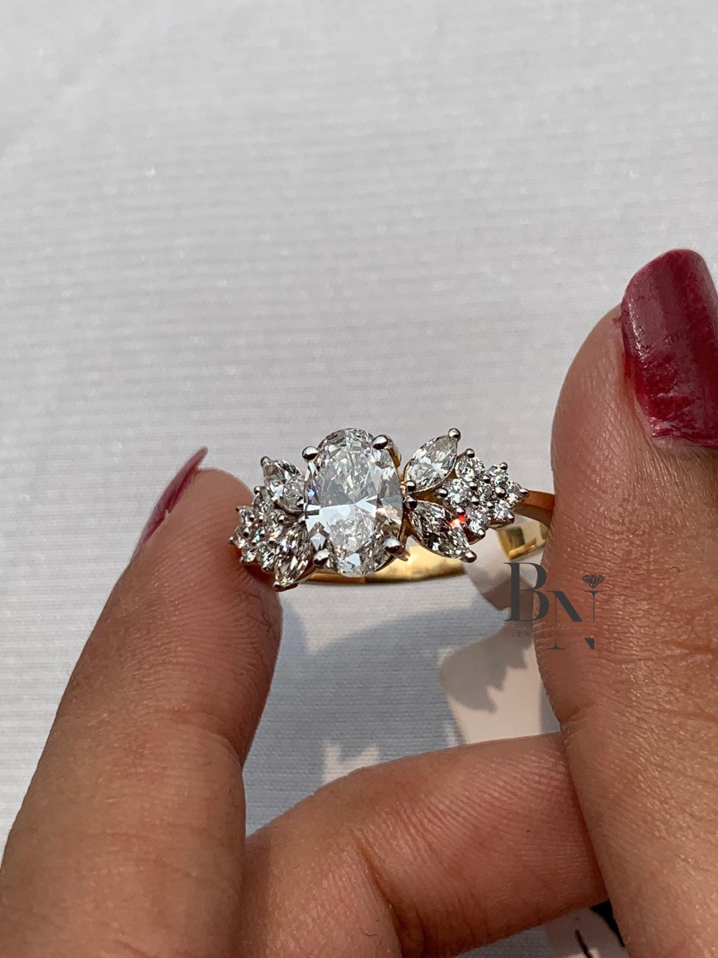 1.00 CT Oval Butterfly Engagement Ring 1ct | Unique Marquise Cluster Ring 14k Gold | Vintage Inspired Proposal Ring | Nature Wedding Ring