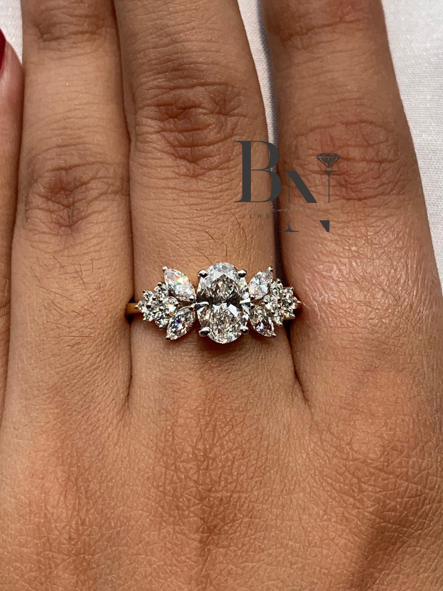 1.00 CT Oval Butterfly Engagement Ring 1ct | Unique Marquise Cluster Ring 14k Gold | Vintage Inspired Proposal Ring | Nature Wedding Ring