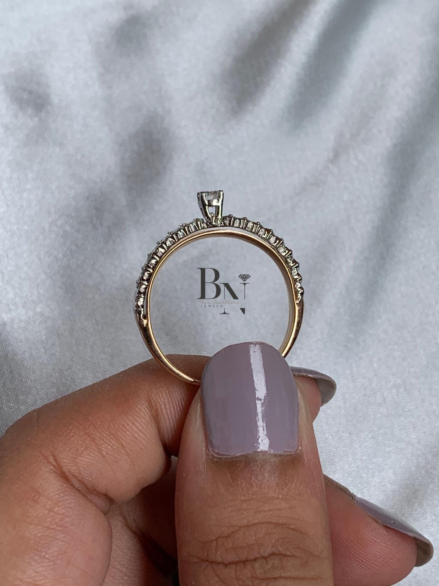 14K Rose Gold Diamond Promise Ring | Unique Bypass Tension Set Solitaire | Dainty Modern Engagement Ring | Anniversary Gift For Her