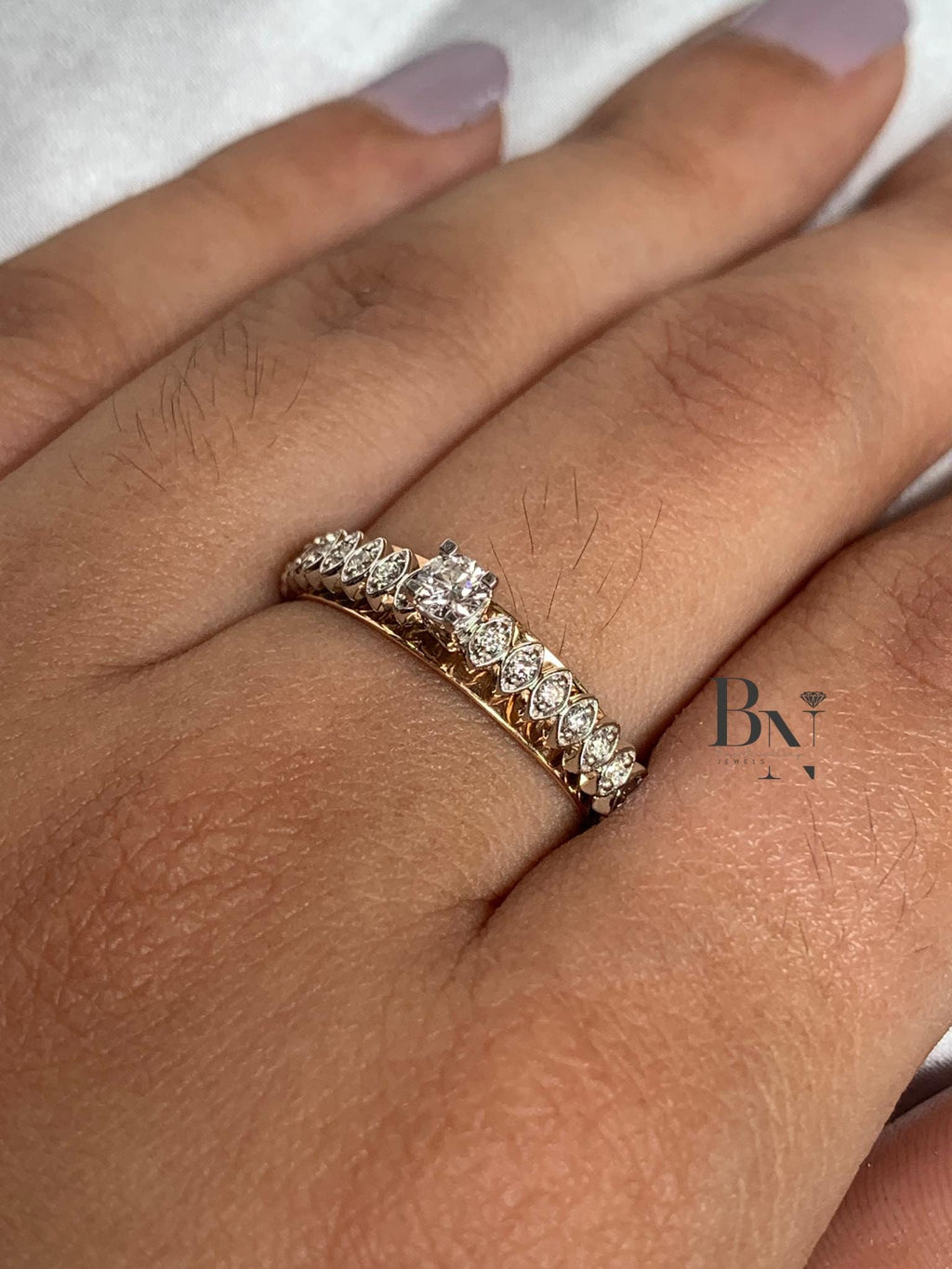 14K Rose Gold Diamond Promise Ring | Unique Bypass Tension Set Solitaire | Dainty Modern Engagement Ring | Anniversary Gift For Her