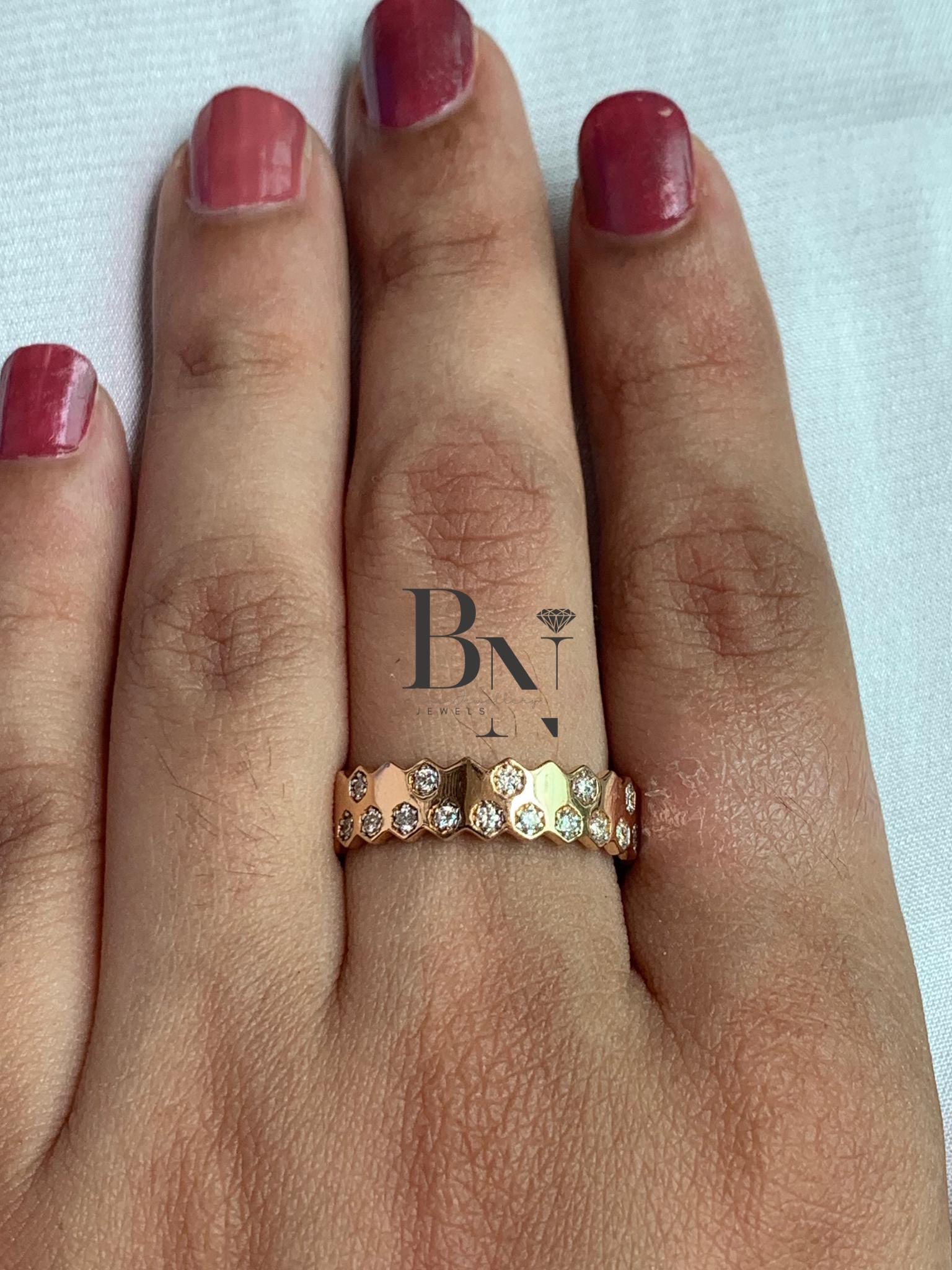 18K Solid Gold  Diamond Band – Rose Gold Stackable Wedding Ring – Lab‑Grown Diamond Wedding Band For Her, Diamond ring