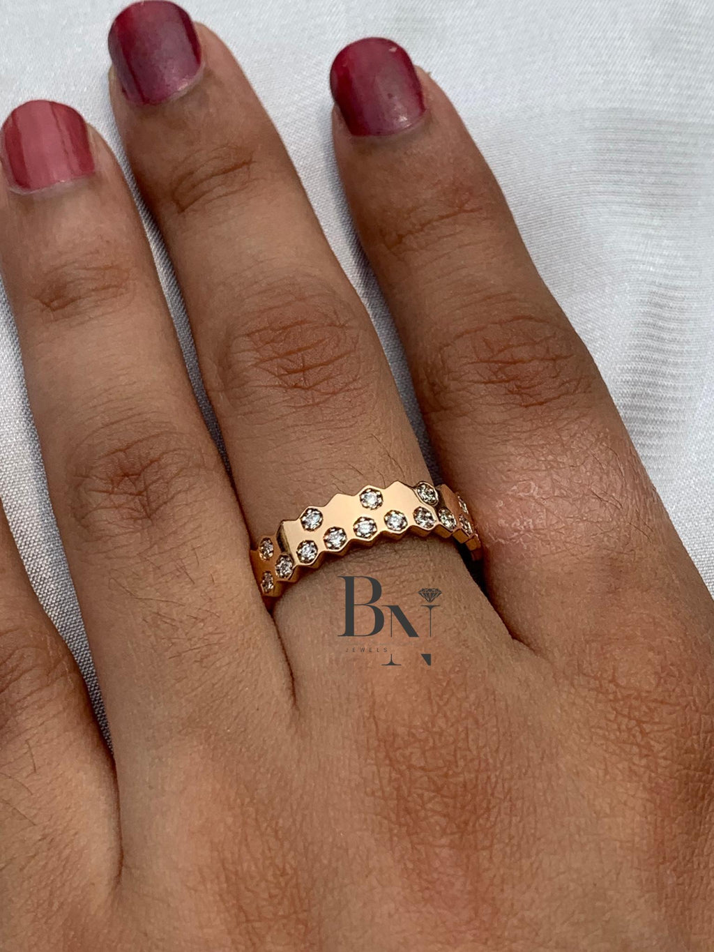 18K Solid Gold  Diamond Band – Rose Gold Stackable Wedding Ring – Lab‑Grown Diamond Wedding Band For Her, Diamond ring