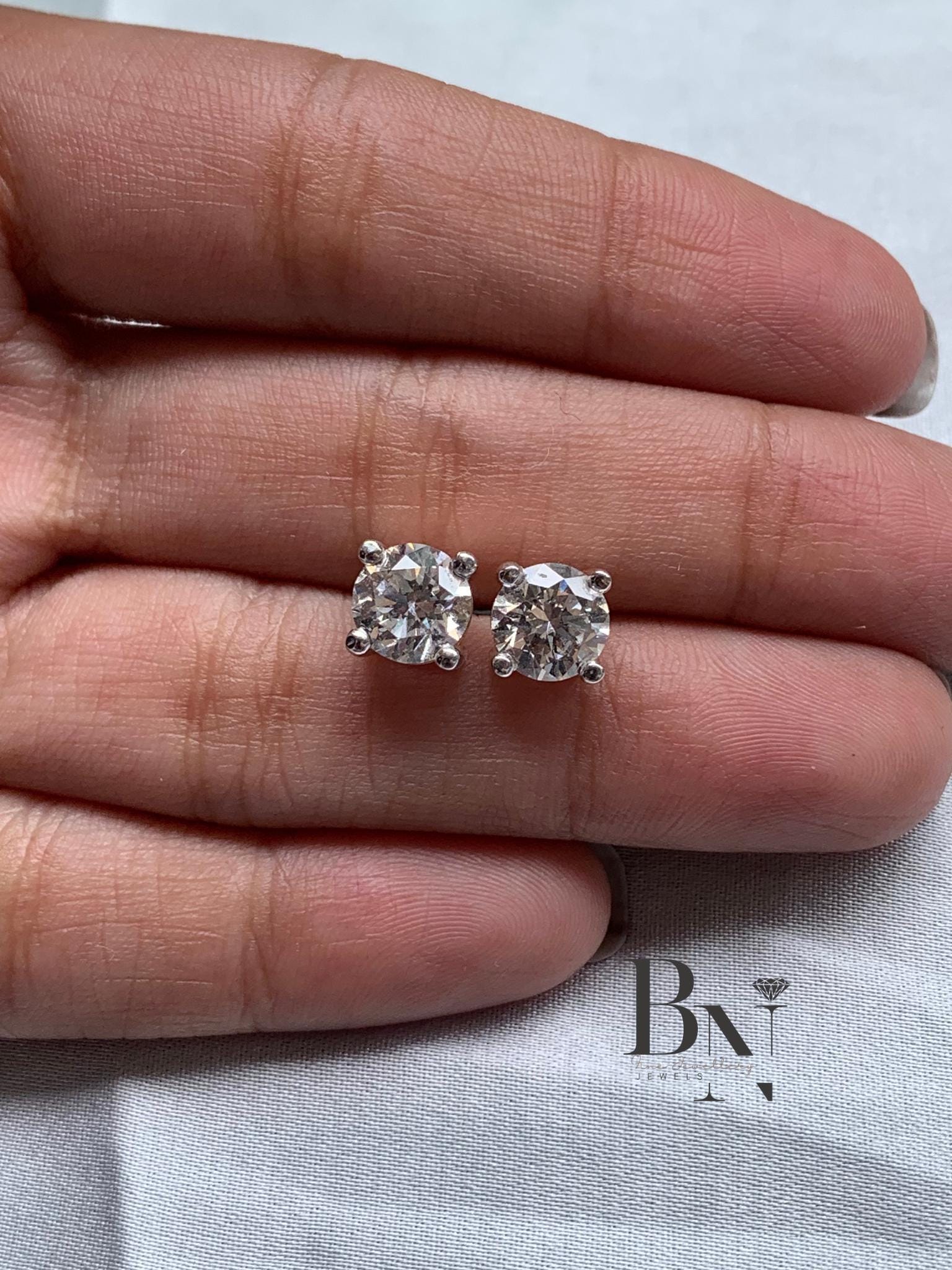 1.00 CT Diamond Stud Earrings 18K White Gold | Round Lab Grown Diamond Solitaire Studs | Classic Everyday Jewelry | Anniversary Gift for Her