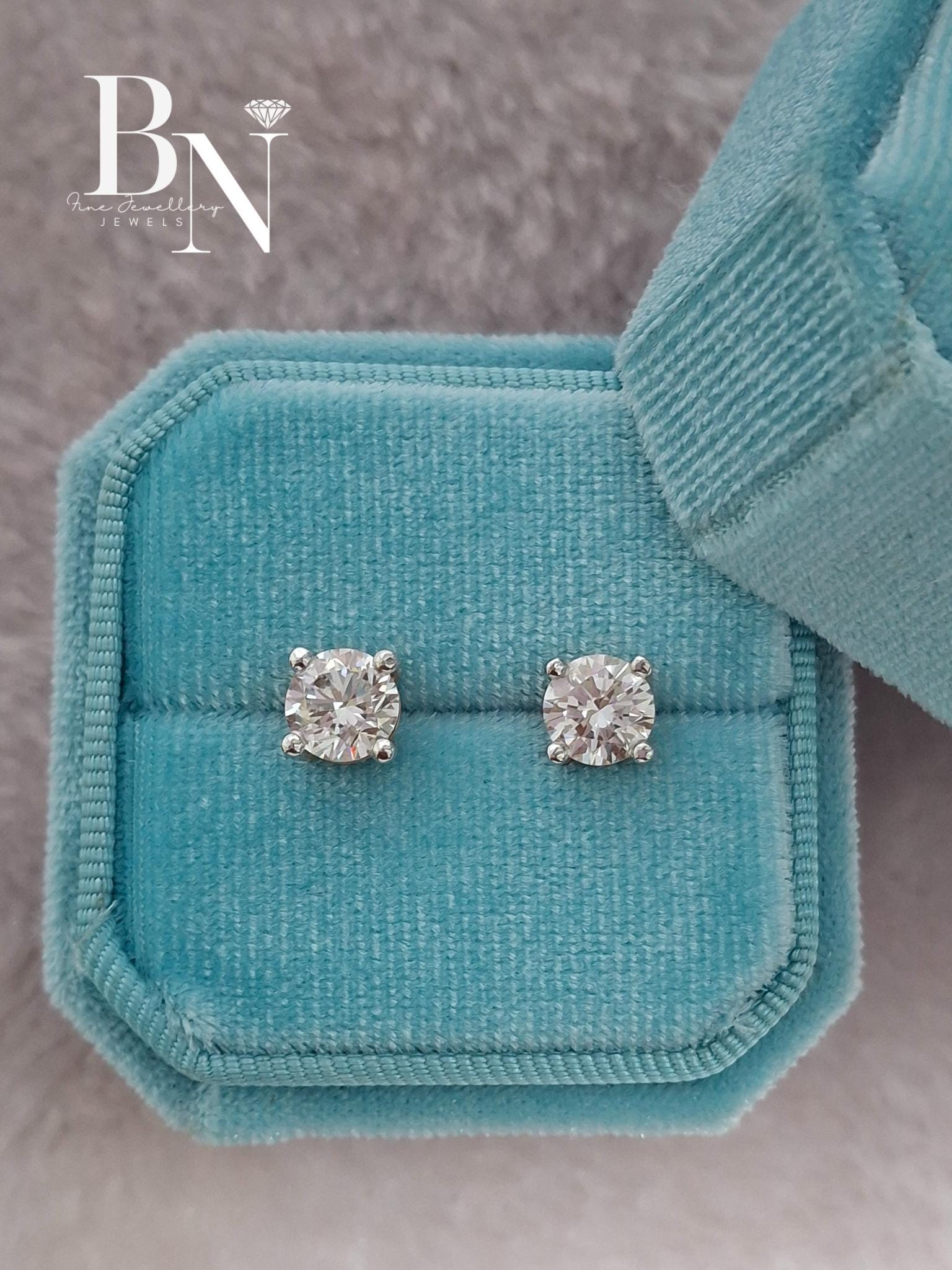 1.00 CT Diamond Stud Earrings 18K White Gold | Round Lab Grown Diamond Solitaire Studs | Classic Everyday Jewelry | Anniversary Gift for Her