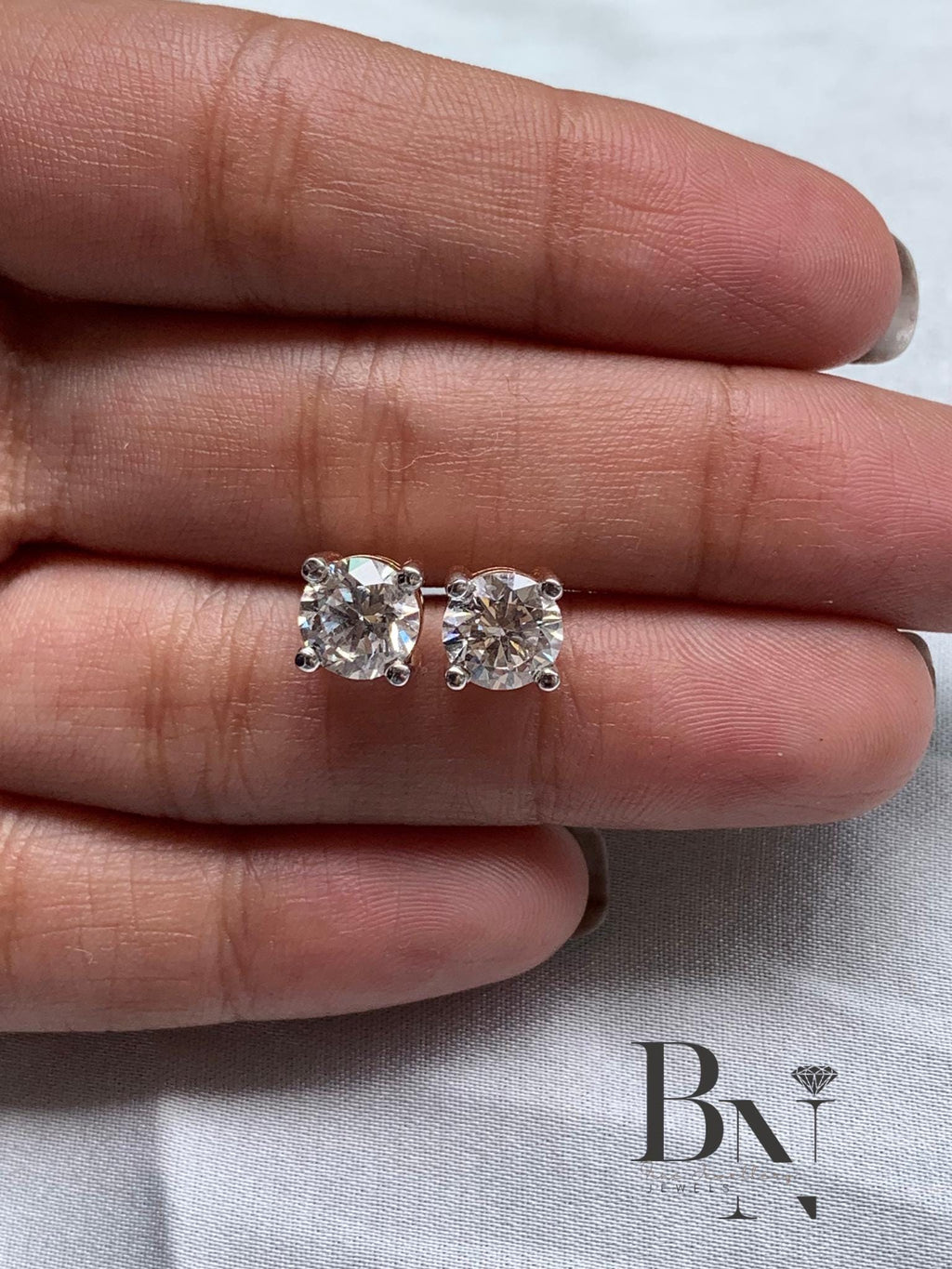 1.00 CT Diamond Stud Earrings 18K White Gold | Round Lab Grown Diamond Solitaire Studs | Classic Everyday Jewelry | Anniversary Gift for Her