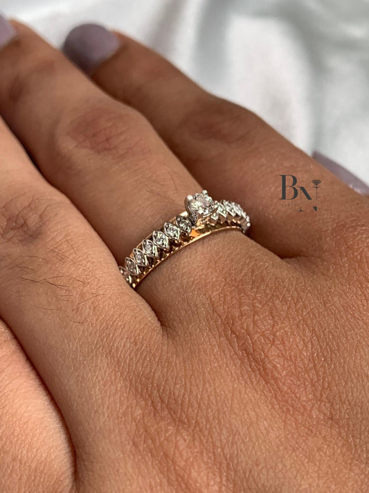 14K Rose Gold Diamond Promise Ring | Unique Bypass Tension Set Solitaire | Dainty Modern Engagement Ring | Anniversary Gift For Her