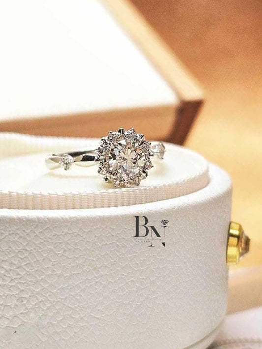 1.00 CT Floral Diamond Engagement Ring | Lab Grown Diamond Ring | Vintage Style Snowflake Halo | Dainty Gold Band | Art Deco Promise Ring