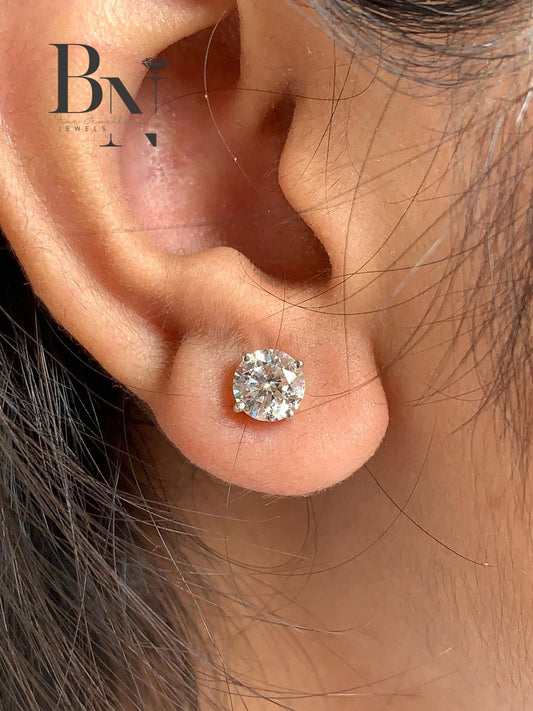 1.00 CT Diamond Stud Earrings 18K White Gold | Round Lab Grown Diamond Solitaire Studs | Classic Everyday Jewelry | Anniversary Gift for Her
