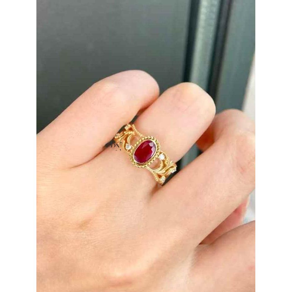 1.00 CT Vintage Ruby Ring | Ruby Engagement Ring | Art Nouveau Yellow Gold Ring | Ornate Filigree Band | July Birthstone Gift | 18K Gold