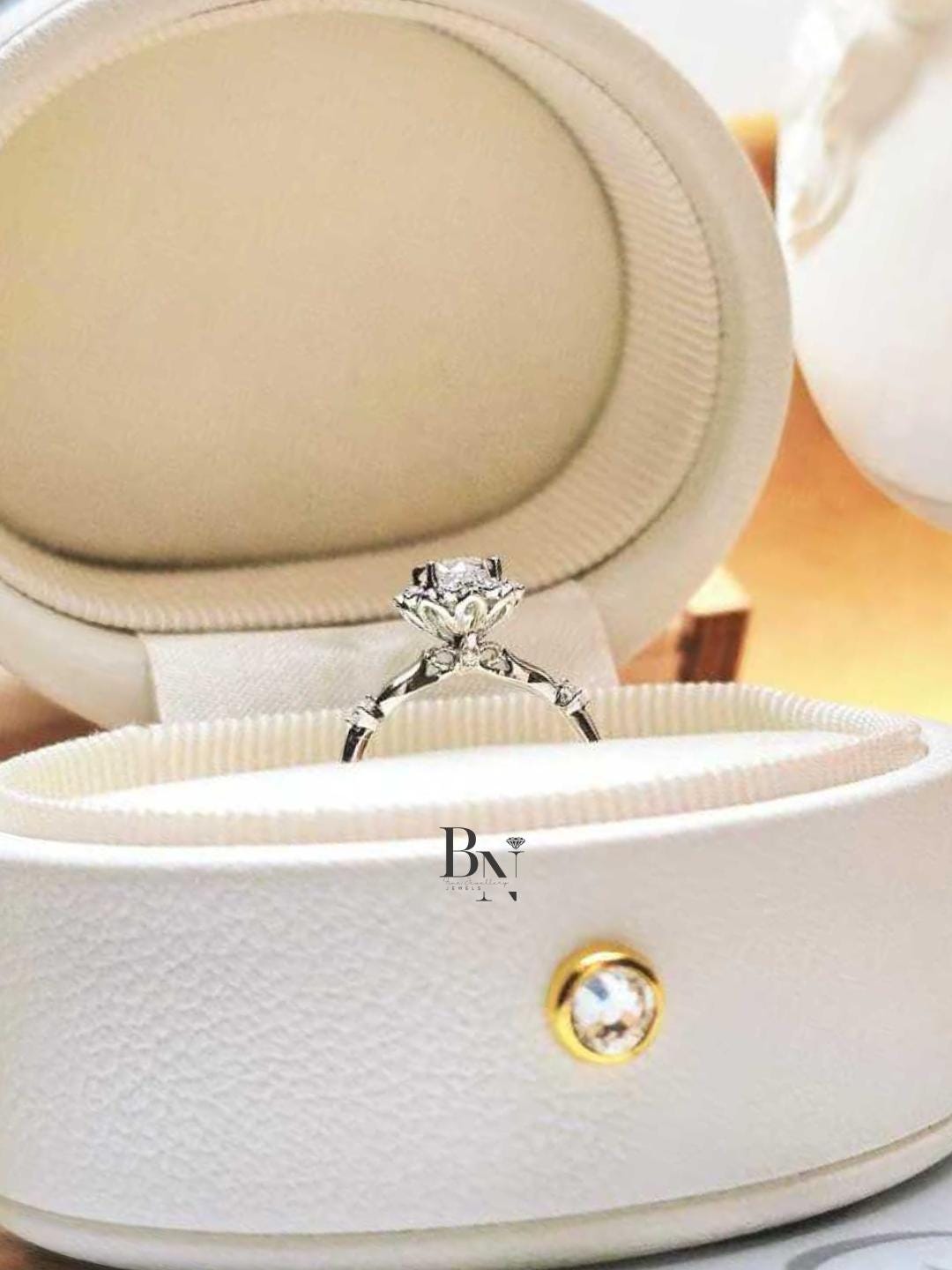 1.00 CT Floral Diamond Engagement Ring | Lab Grown Diamond Ring | Vintage Style Snowflake Halo | Dainty Gold Band | Art Deco Promise Ring