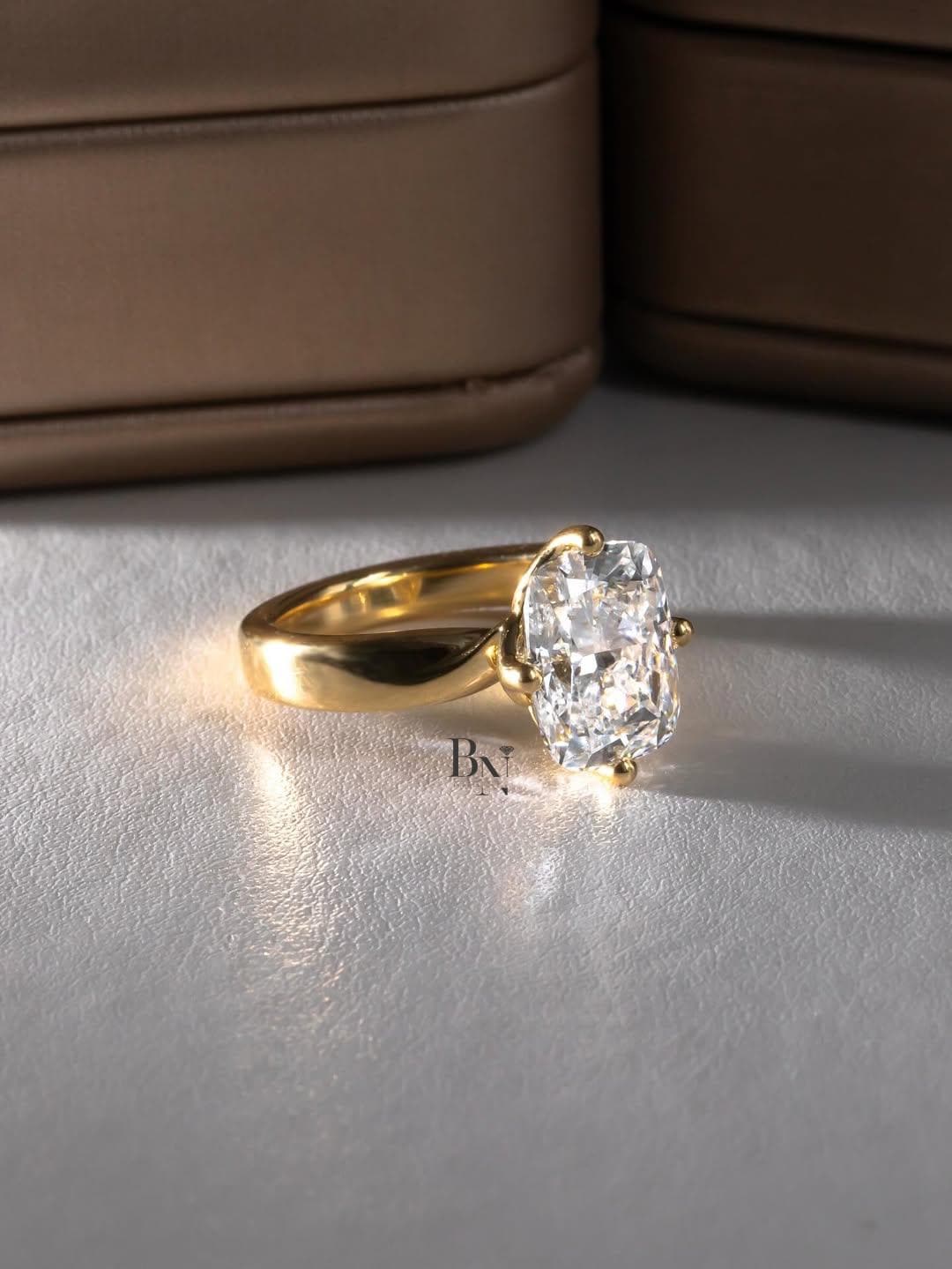 3ct Elongated Cushion Cut Lab Diamond Ring, 14k Yellow Gold Solitaire Engagement Ring, Minimalist Bridal Jewelry, Anniversary Gift, 14k Gold