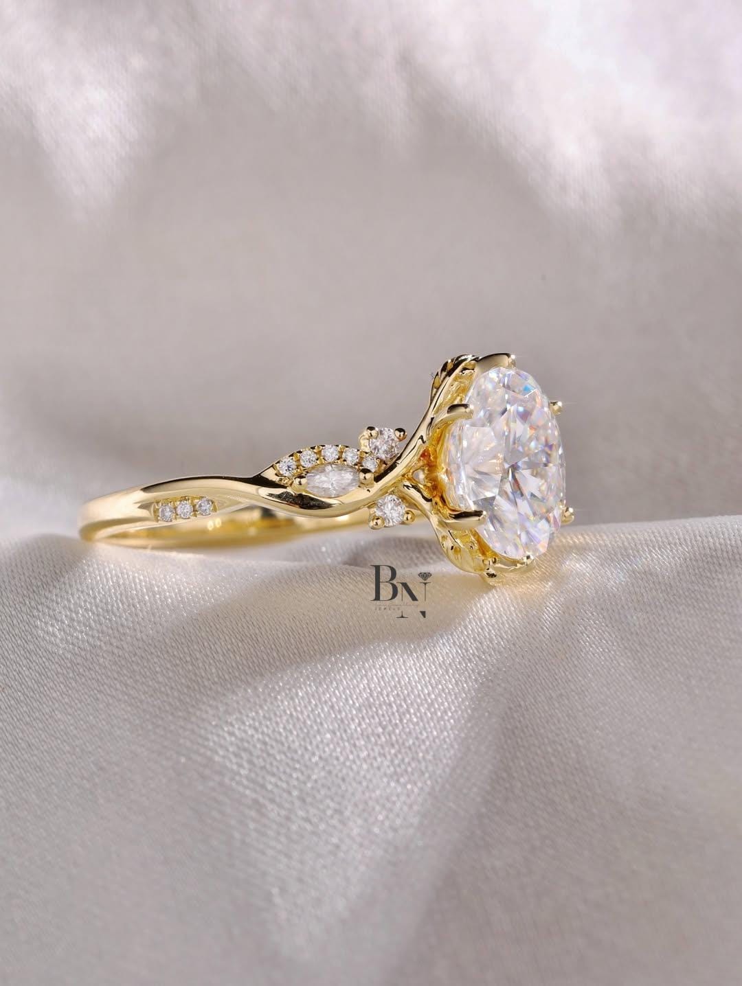 1ct Oval Lab Diamond Engagement Ring, Nature Inspired Twisted Vine Band in 14k Gold, Unique Vintage Style Fine Jewelry, Ethical Gift