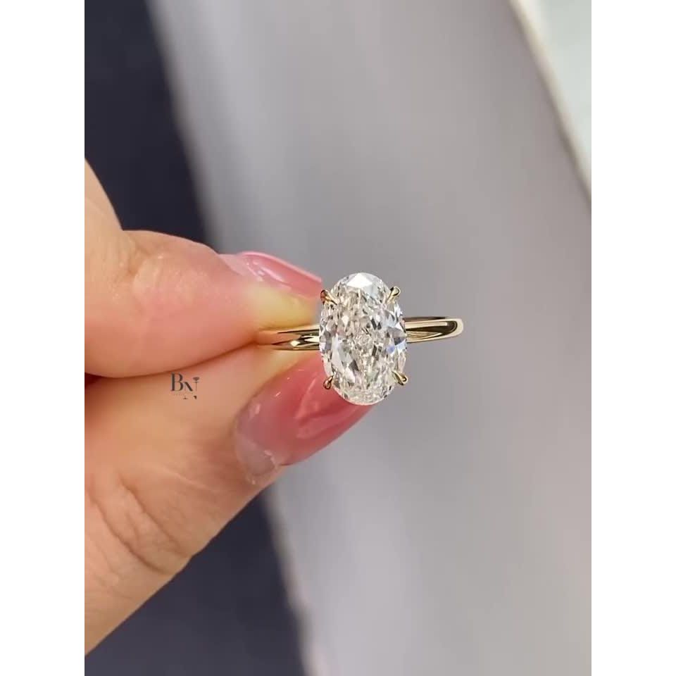 3.00 CT Oval IGI Certified Lab Diamond Ring, Hidden Halo Engagement Ring, 14k Yellow Gold Solitaire, Wedding Ring, Gift For Women, Dainty