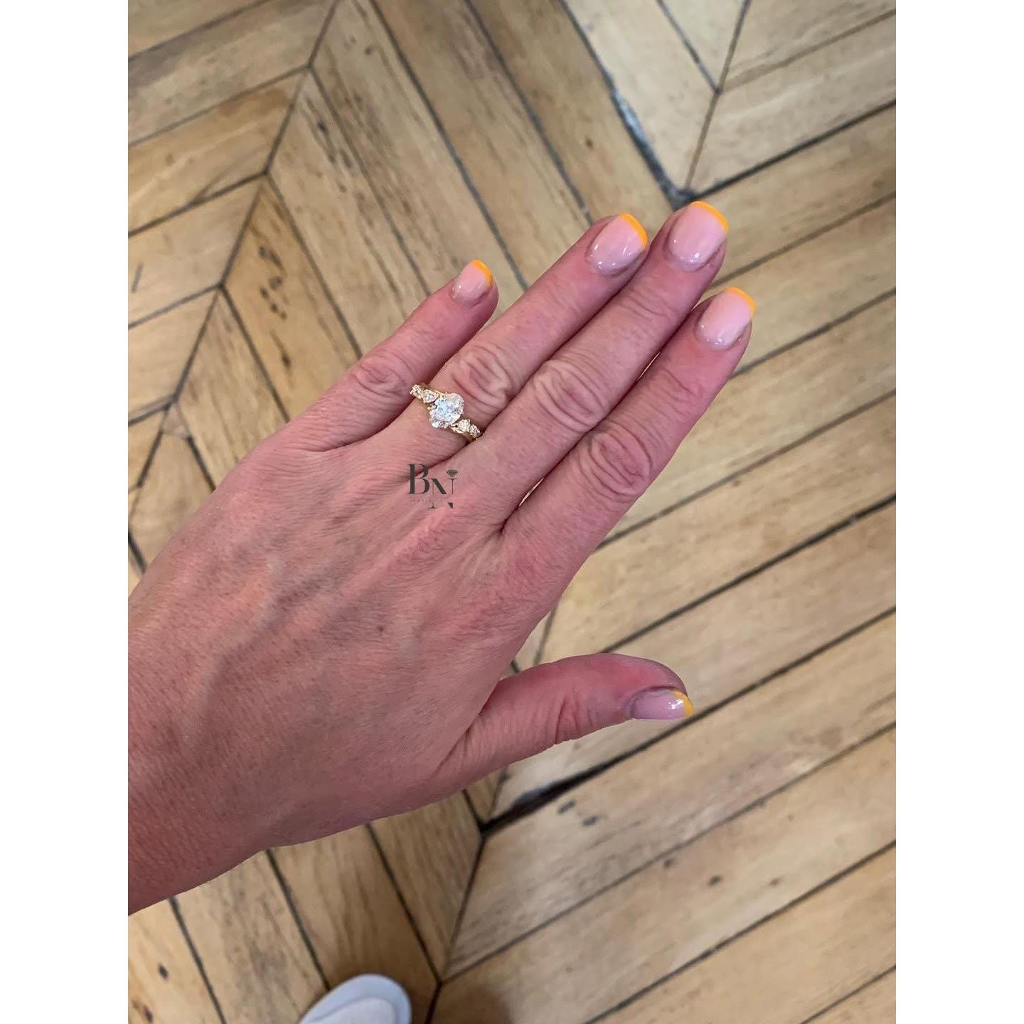 1.00 CT Oval Lab Grown Diamond Ring, Nature Inspired Engagement Ring, Asymmetrical Cluster Ring, Yellow Gold Wedding Ring, Gift For Women