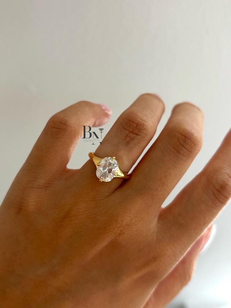 2 Carat Old Mine Cushion Lab Diamond Ring | Modern Solitaire Engagement Ring | Ethical Vintage Cut Ring | Conflict-Free Gift