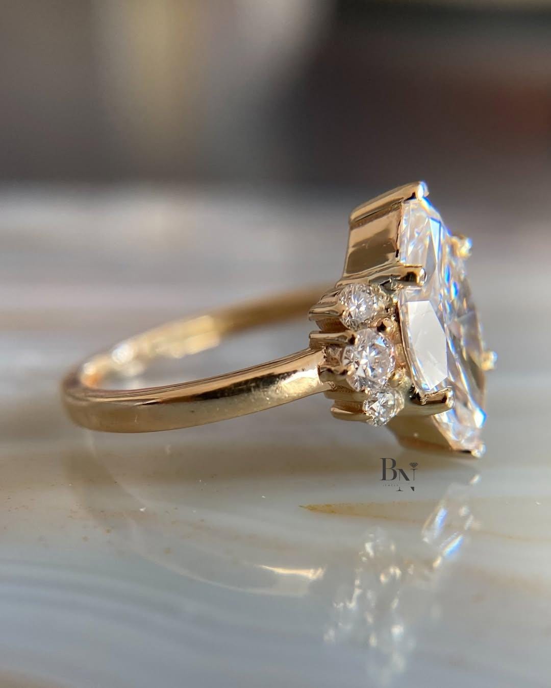 2 Carat Marquise Lab Diamond Engagement Ring | Unique Cluster Ring with Round Side Stones | Ethical Nature Inspired Proposal Gift