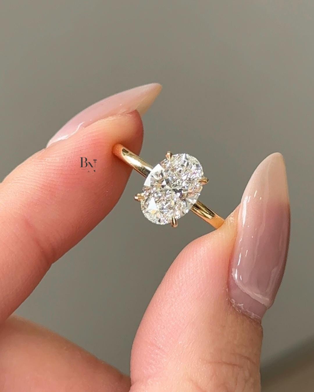 1.5 Carat Oval Lab Diamond Ring | 18K Yellow Gold Hidden Halo Engagement Ring | Ethical Dainty Band Solitaire | Conflict-Free Gift For Her