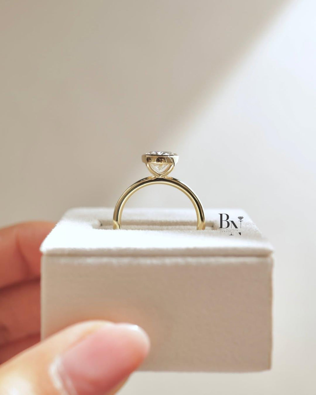 2 Carat Oval Lab Diamond Ring | Bezel Set Solitaire Engagement Ring | Ethical Yellow Gold Minimalist Ring | Modern Proposal