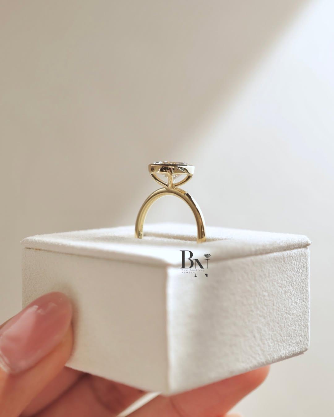 2 Carat Oval Lab Diamond Ring | Bezel Set Solitaire Engagement Ring | Ethical Yellow Gold Minimalist Ring | Modern Proposal