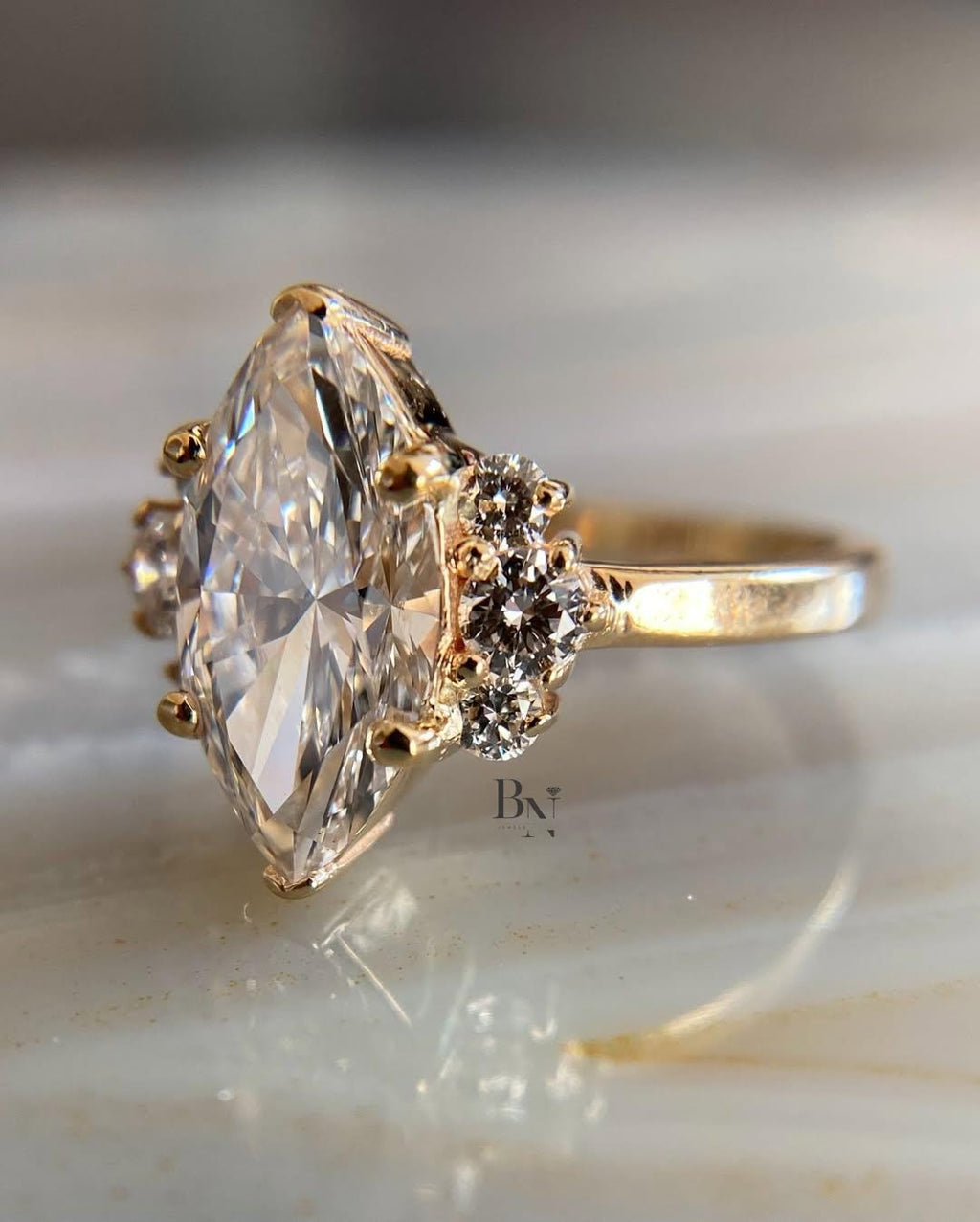 2 Carat Marquise Lab Diamond Engagement Ring | Unique Cluster Ring with Round Side Stones | Ethical Nature Inspired Proposal Gift