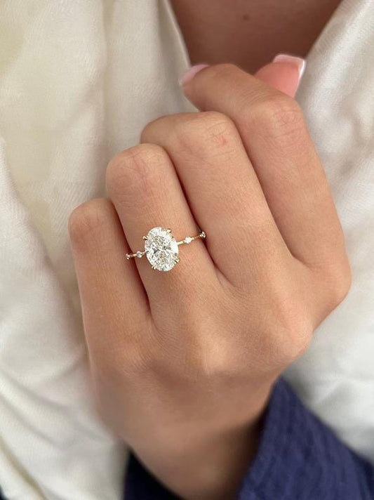 2 Carat Oval Lab Grown Diamond Ring | 2 CT Oval Diamond Thin Engagement Ring | Dainty Ring | 14k Gold Elongated Oval Diamond Ring