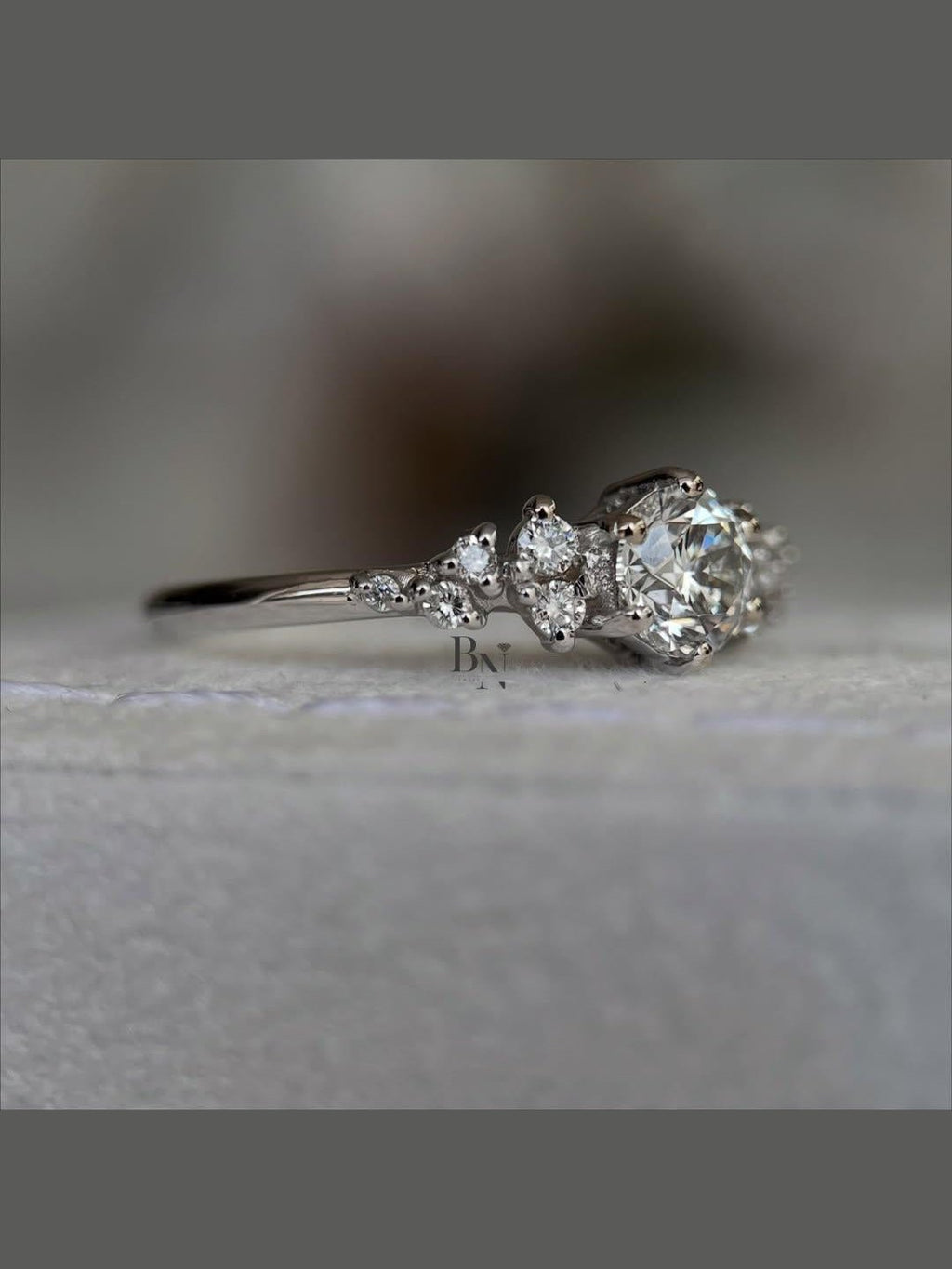 0.50 Carat Lab Diamond Cluster Ring | Dainty Asymmetrical Engagement Ring | White Gold Nature Inspired Ring | IGI Certified Unique Wedding