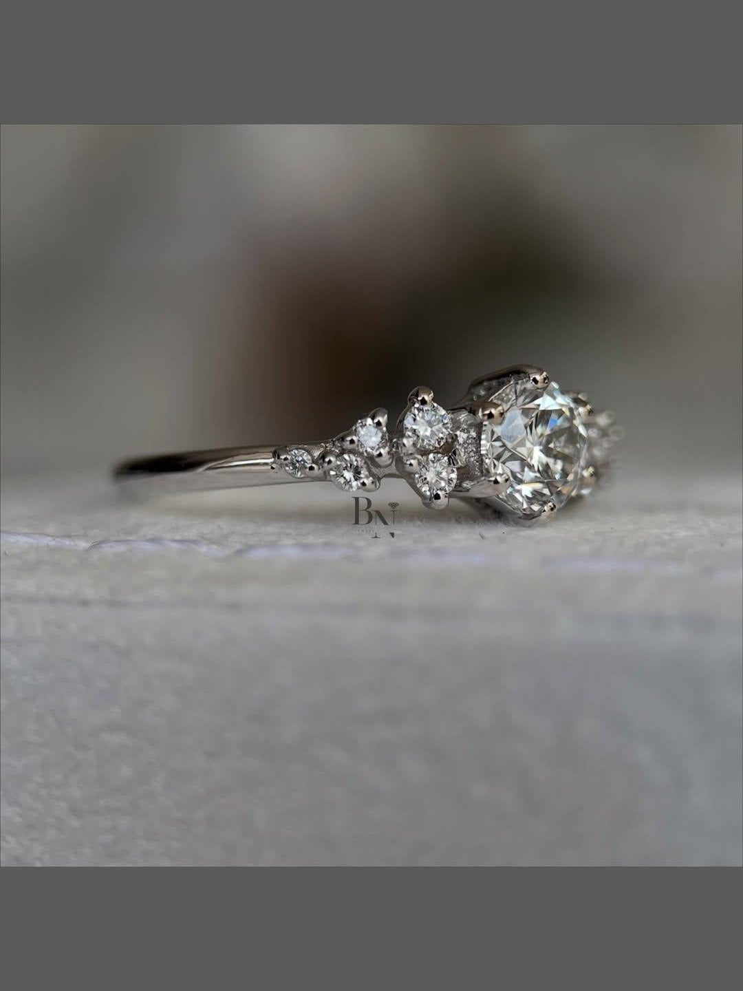 0.50 Carat Lab Diamond Cluster Ring | Dainty Asymmetrical Engagement Ring | White Gold Nature Inspired Ring | IGI Certified Unique Wedding