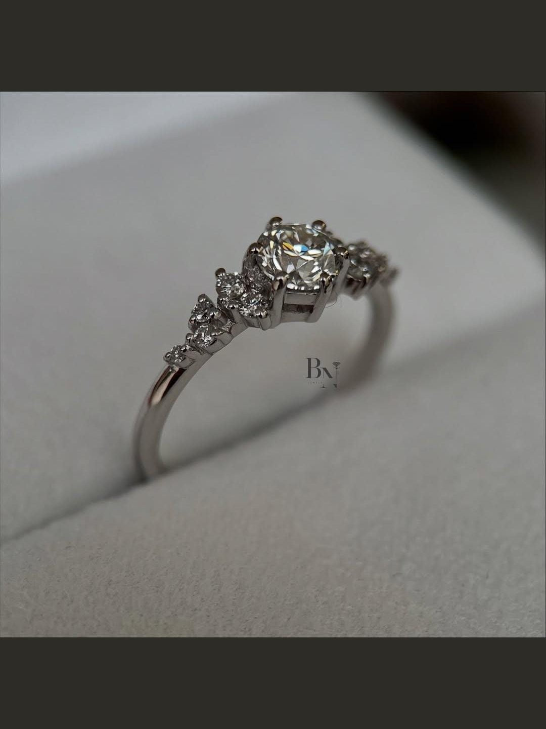0.50 Carat Lab Diamond Cluster Ring | Dainty Asymmetrical Engagement Ring | White Gold Nature Inspired Ring | IGI Certified Unique Wedding
