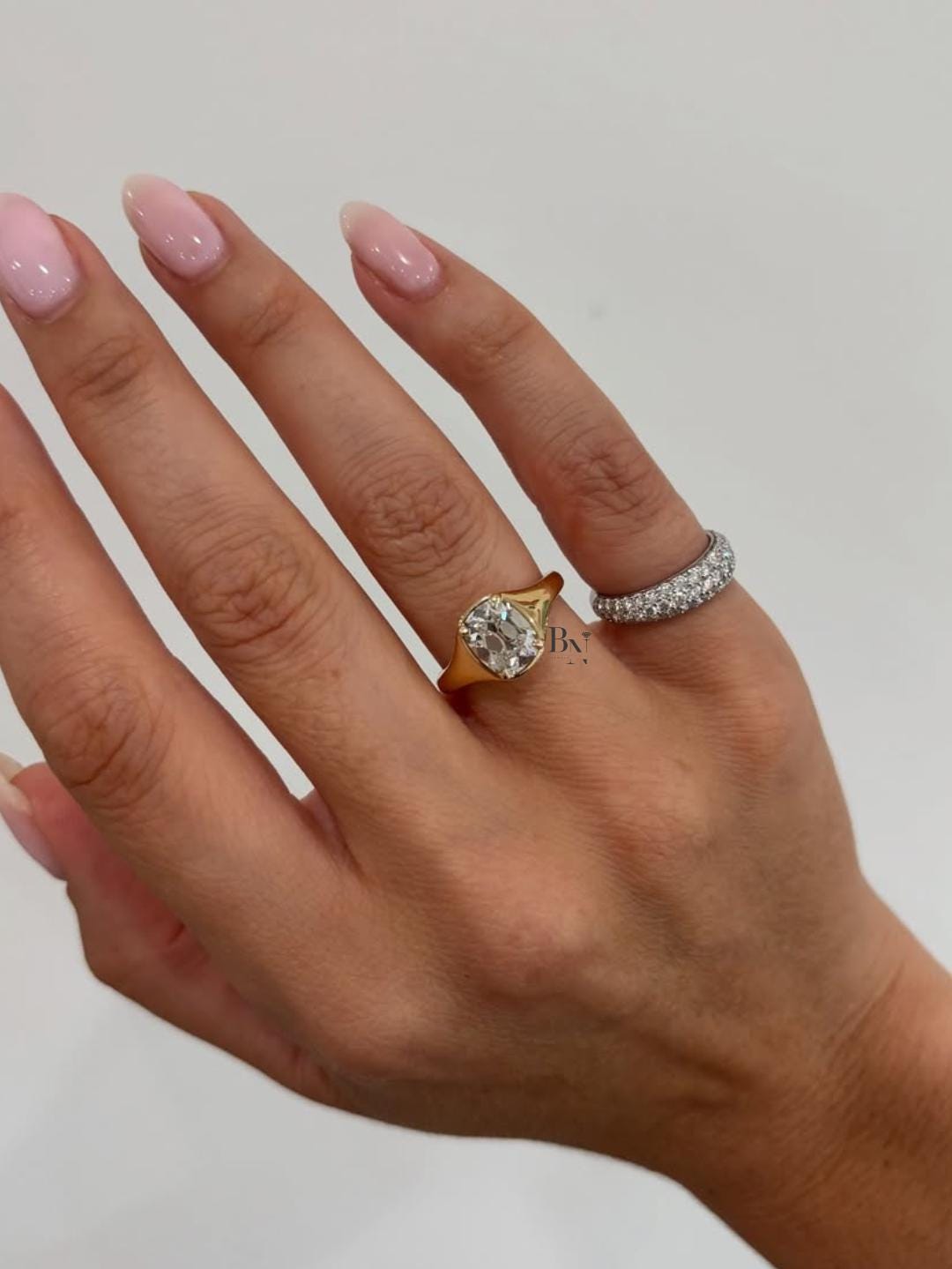 2 Carat Old Mine Cut Lab Diamond Ring | Yellow Gold Signet Engagement Ring | Chunky Vintage Style Bezel Ring | IGI Certified Modern Ring