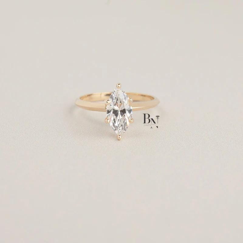 1 Carat Marquise Lab Diamond Solitaire Ring | Dainty Engagement Ring Yellow Gold | Minimalist Wedding Ring | IGI Certified Diamond Ring