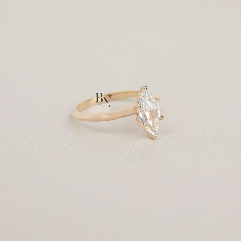 1 Carat Marquise Lab Diamond Solitaire Ring | Dainty Engagement Ring Yellow Gold | Minimalist Wedding Ring | IGI Certified Diamond Ring