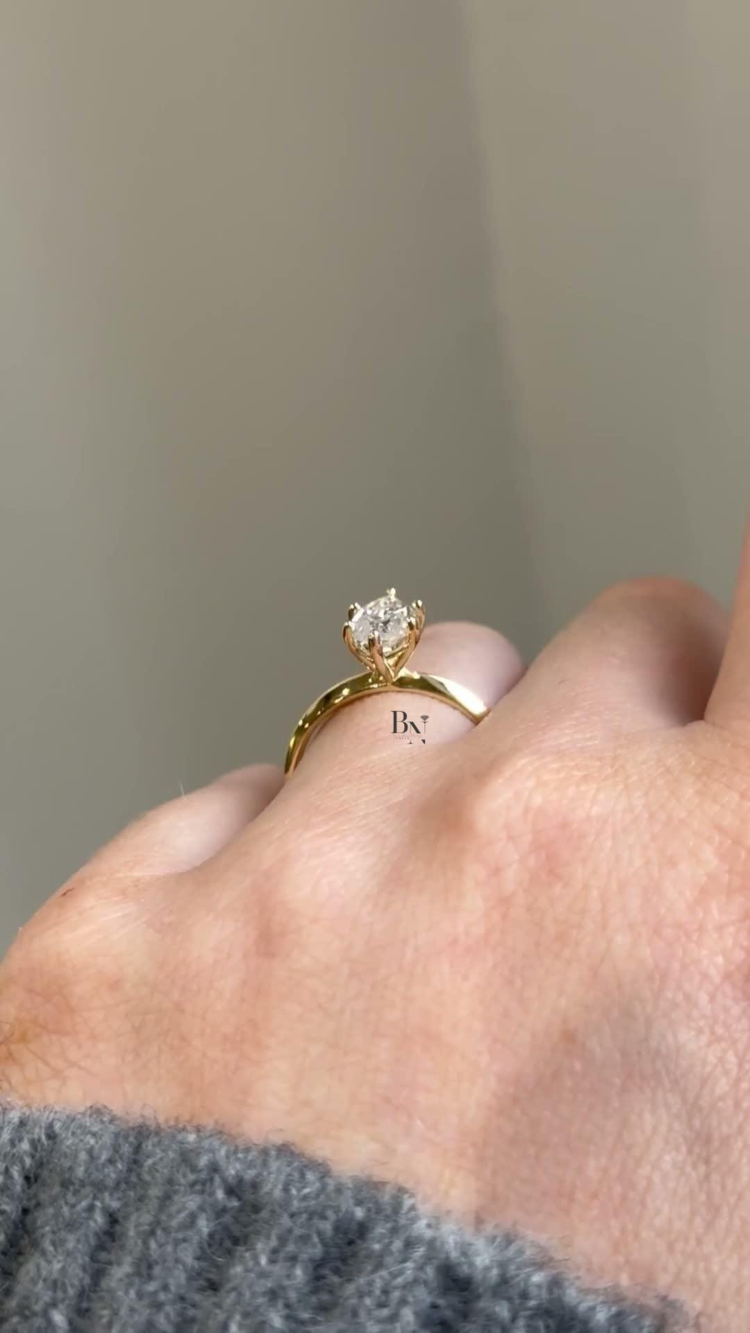 1 Carat Marquise Lab Diamond Solitaire Ring | Dainty Engagement Ring Yellow Gold | Minimalist Wedding Ring | IGI Certified Diamond Ring