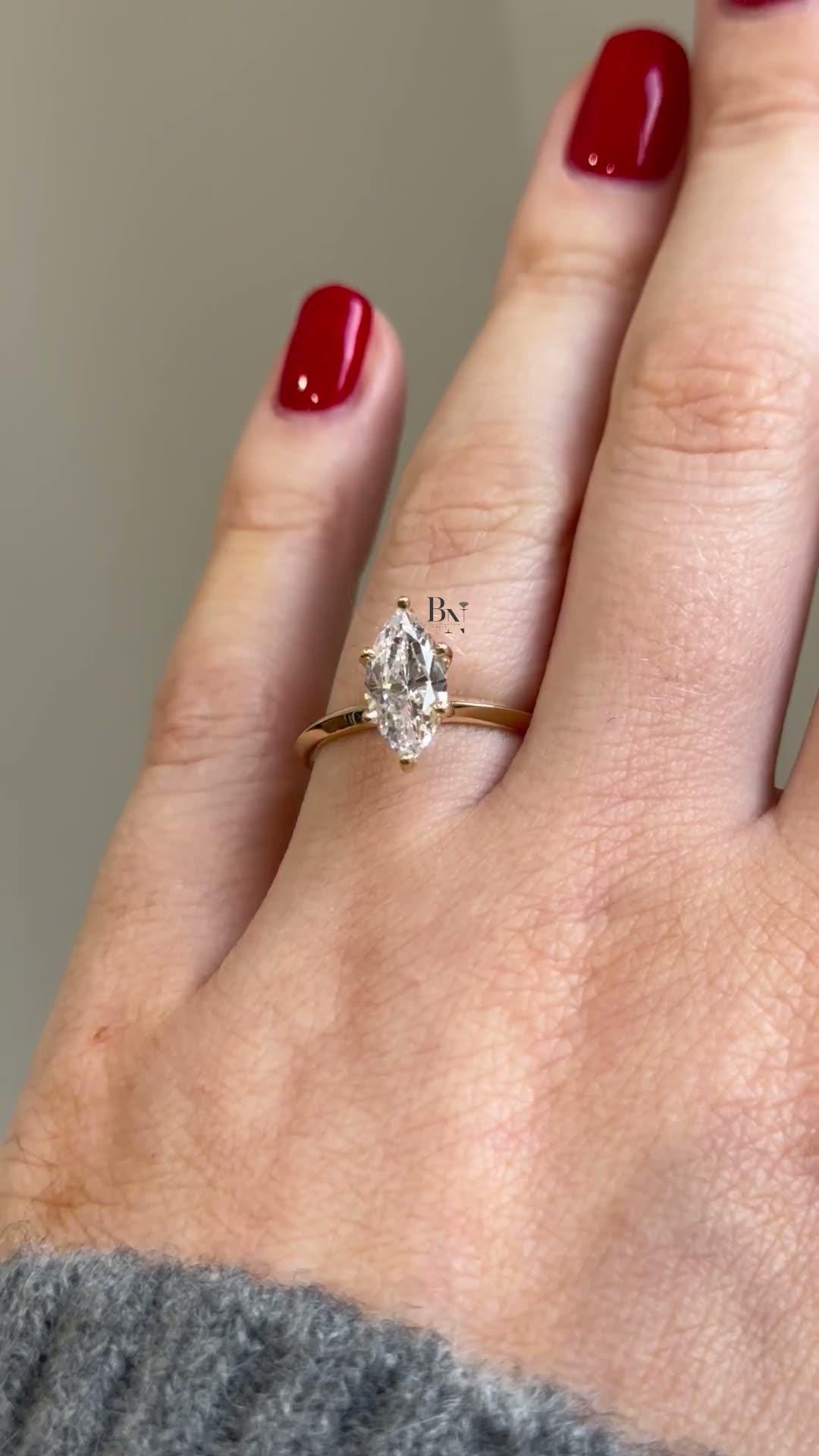 1 Carat Marquise Lab Diamond Solitaire Ring | Dainty Engagement Ring Yellow Gold | Minimalist Wedding Ring | IGI Certified Diamond Ring