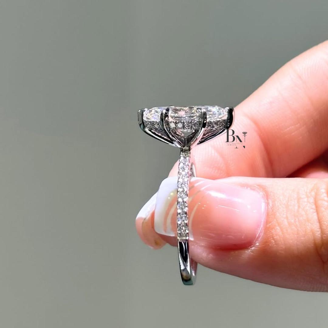 2 Carat Marquise Lab Diamond Ring | Hidden Halo Pave Engagement Ring White Gold | Elongated Marquise | IGI Certified Wedding Ring For Her