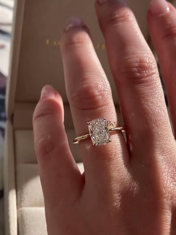 2 Carat Elongated Cushion Lab Diamond Ring | Yellow Gold Solitaire Engagement Ring | Dainty Band Wedding Ring | IGI Certified Classic ring