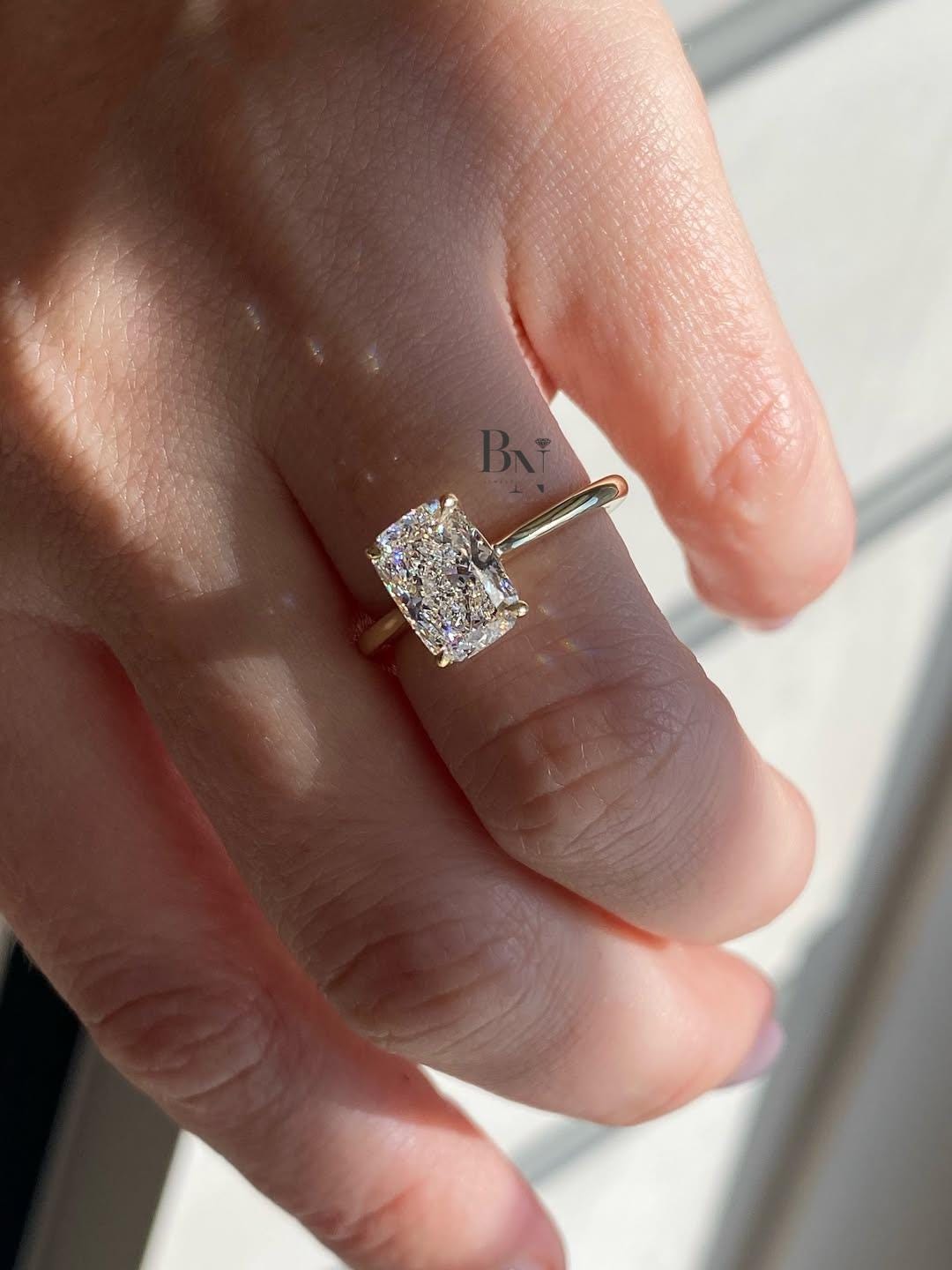 2 Carat Elongated Cushion Lab Diamond Ring | Yellow Gold Solitaire Engagement Ring | Dainty Band Wedding Ring | IGI Certified Classic ring