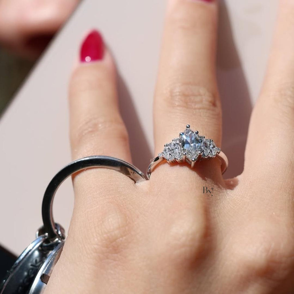 1.00  CT Marquise Lab Diamond Cluster Ring | Vintage Engagement Ring White Gold | Art Deco 5 Stone Ring | IGI Certified Unique Wedding Ring