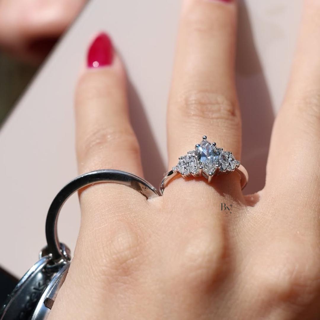 1.00  CT Marquise Lab Diamond Cluster Ring | Vintage Engagement Ring White Gold | Art Deco 5 Stone Ring | IGI Certified Unique Wedding Ring