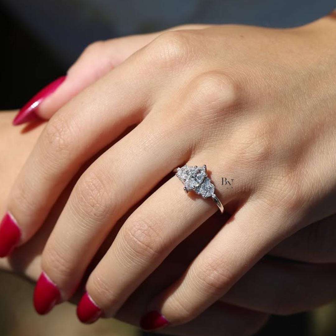 1.00  CT Marquise Lab Diamond Cluster Ring | Vintage Engagement Ring White Gold | Art Deco 5 Stone Ring | IGI Certified Unique Wedding Ring