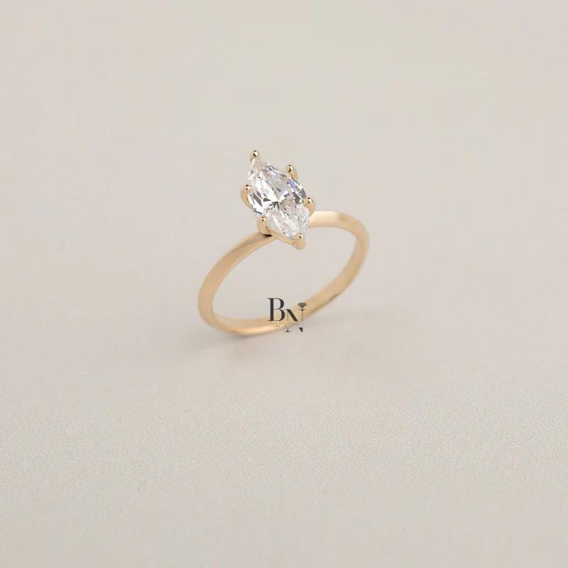 1 Carat Marquise Lab Diamond Solitaire Ring | Dainty Engagement Ring Yellow Gold | Minimalist Wedding Ring | IGI Certified Diamond Ring