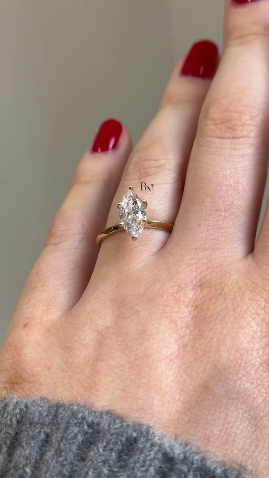 1 Carat Marquise Lab Diamond Solitaire Ring | Dainty Engagement Ring Yellow Gold | Minimalist Wedding Ring | IGI Certified Diamond Ring