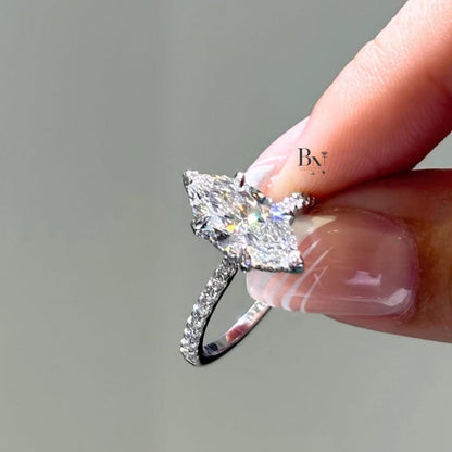 2 Carat Marquise Lab Diamond Ring | Hidden Halo Pave Engagement Ring White Gold | Elongated Marquise | IGI Certified Wedding Ring For Her