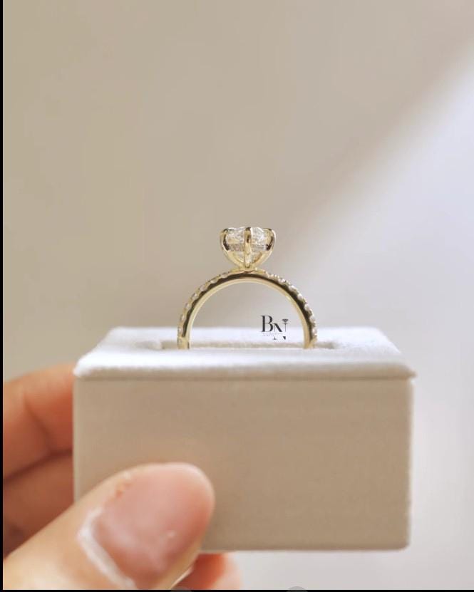 2 Carat Marquise Lab Diamond Ring | Pave Engagement Ring Yellow Gold | Elongated Vintage Wedding Ring | IGI Certified Statement Ring