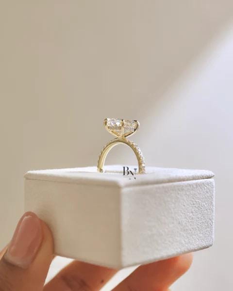 2 Carat Marquise Lab Diamond Ring | Pave Engagement Ring Yellow Gold | Elongated Vintage Wedding Ring | IGI Certified Statement Ring