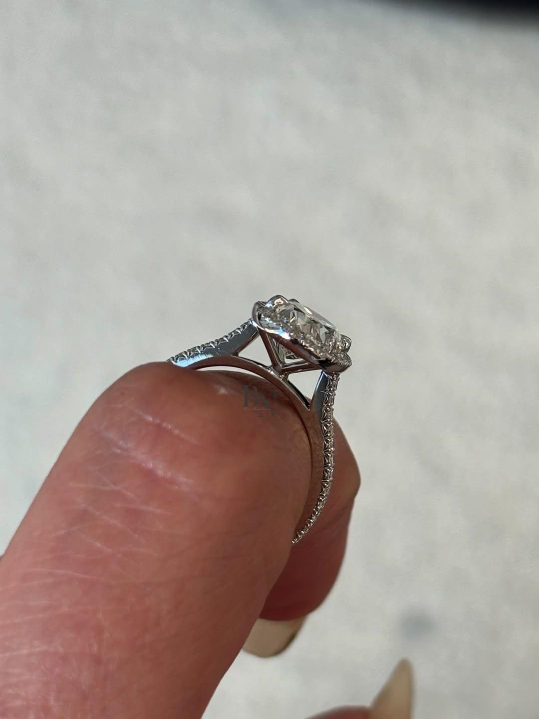 2 Carat Oval Lab Grown Diamond Ring | Halo Engagement Ring | 14K White Gold Pave Band | Luxury Wedding Ring for Women | US Bridal Jewelry