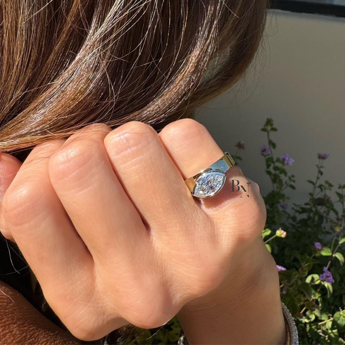 2 Carat East West Lab Grown Diamond Ring | Wide Cigar Band Engagement Ring | Modern Bezel Setting | Luxury Chunky Wedding Ring | Gold Ring